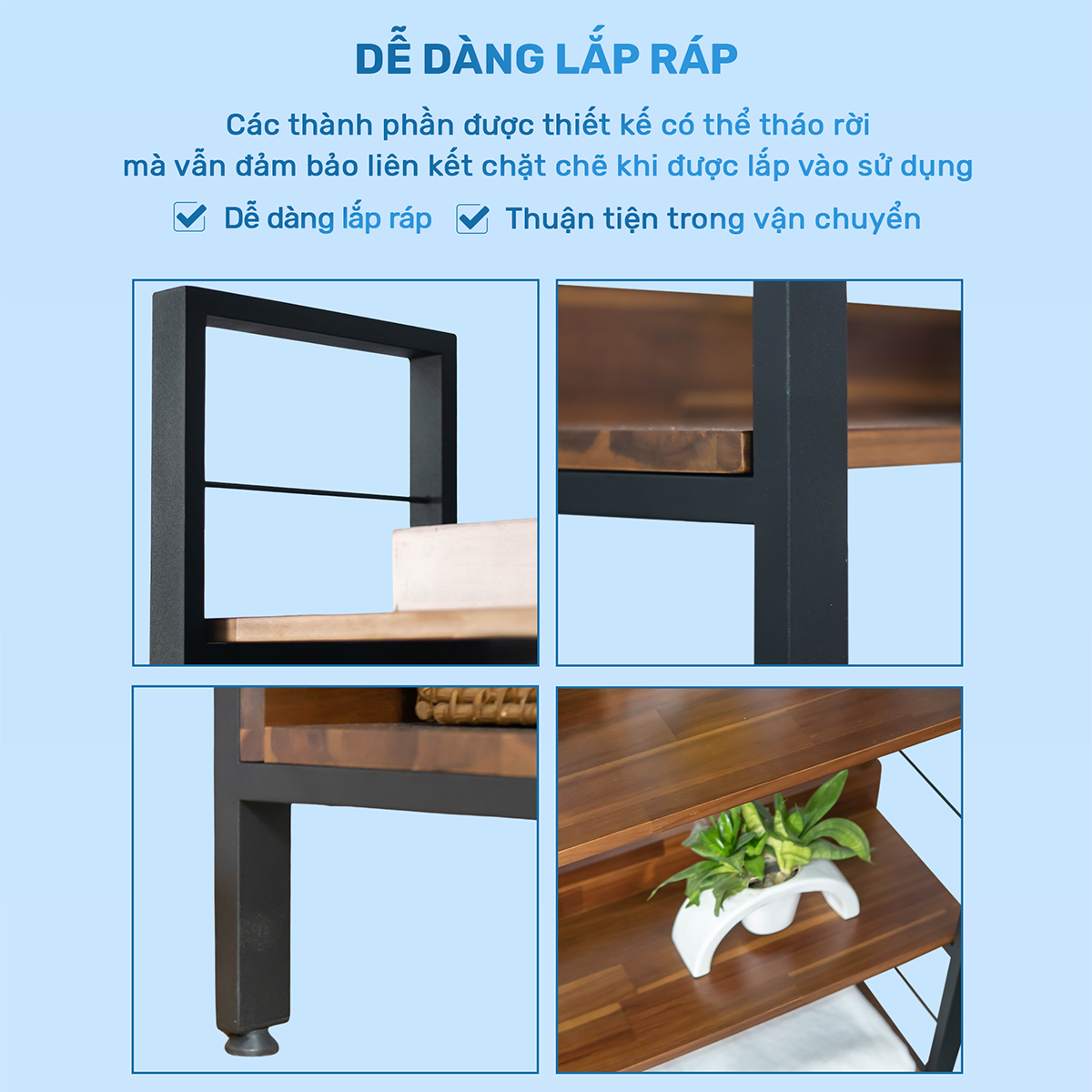 Kệ trang trí 5 tầng khung thép gỗ tràm