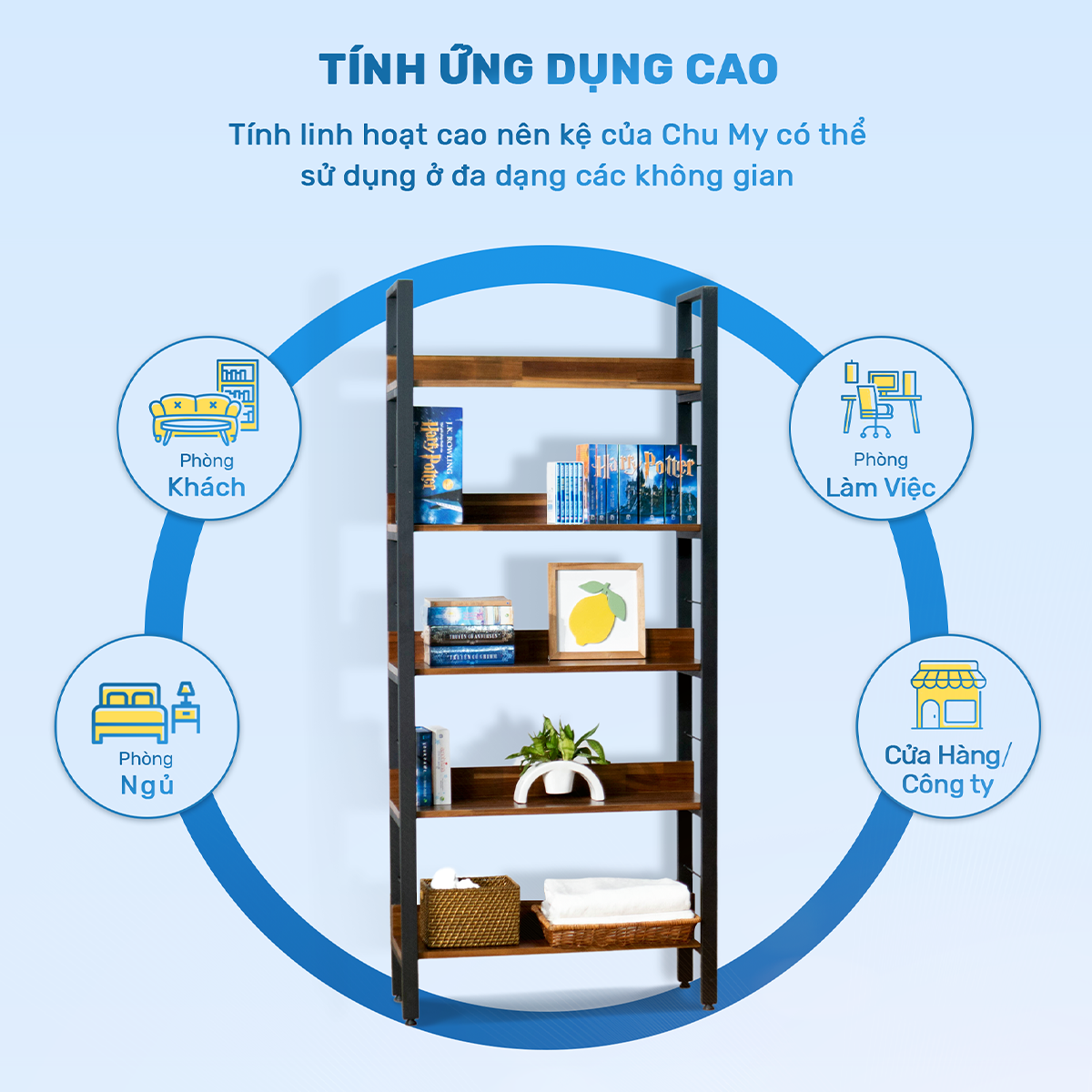 Kệ trang trí 5 tầng khung thép gỗ tràm