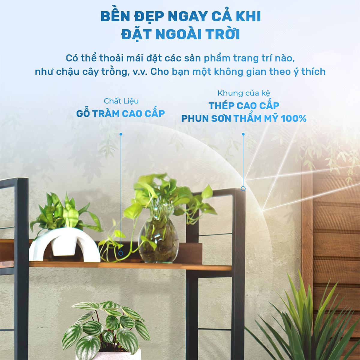 Kệ trang trí 5 tầng khung thép gỗ tràm